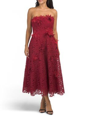 RENE BY RENE RUIZ Strapless Cutwork Lace Tea-length Dress